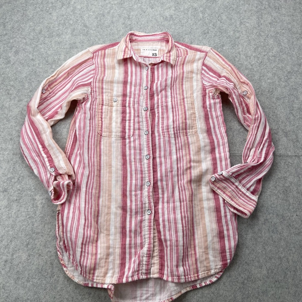 Rag & Bone Shirt Mens XS Pink Striped Lightweight Cotton Long Sleeve Button Up